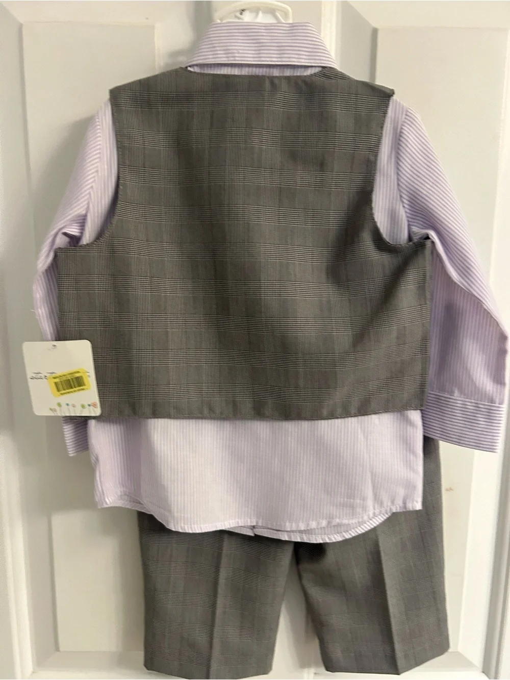 NWT-Starting Out Gray Plaid Vest & Pants Set with Lavender Shirt and Purple Tie